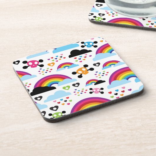 Jugendemo Regenbogen-Schädelhintergrund Untersetzer (Linke Seite)