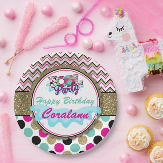 Jugendlich Pool-Party-Papierplatte personalisiert Pappteller (Party)