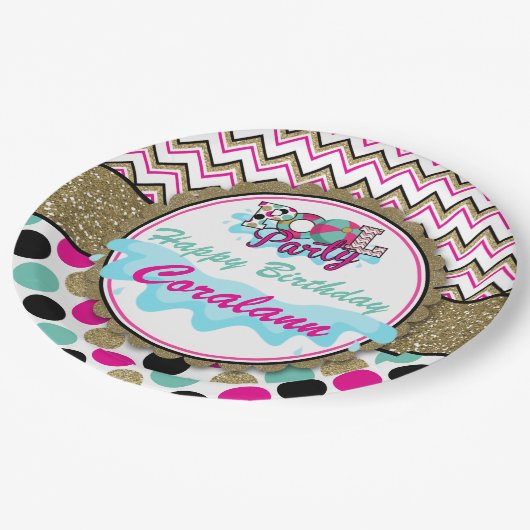 Jugendlich Pool-Party-Papierplatte personalisiert Pappteller (Schrägansicht)