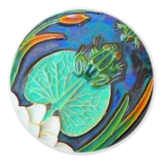 Jugendliche Frösche und Lilienpolster Azulejos Vin Keramikknauf (Vorderseite)