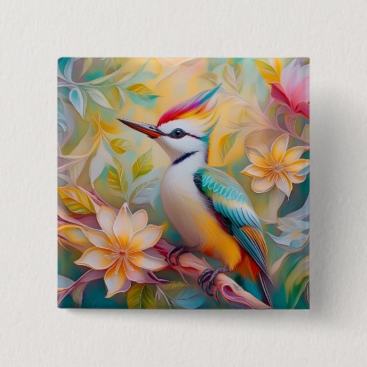 Jugendlicher Regenbogen-Specht-Fantasie-Vogel Button (Vorderseite)