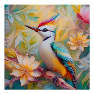 Jugendlicher Regenbogen-Specht-Fantasie-Vogel Poster