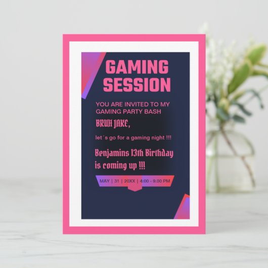 Jugendspielsitzung Geburtstagsbash Einladung (Stehend Vorderseite)