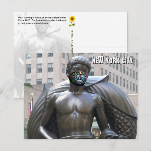 Jugendstatue mit Calvera-Gesichtsmaske - NYC H Pos Postkarte (Vorne/Hinten)