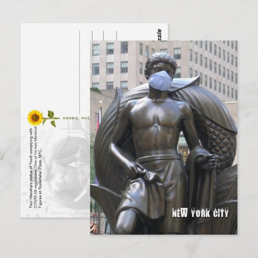 Jugendstatue mit Gesichtsmaske - NYC V Postkarte (Vorne/Hinten)