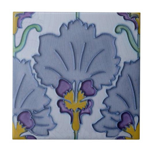 Jugendstil 1900 Lila Floral Repro Belgisch Fliese (Vorderseite)