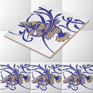 Jugendstil 1905 Fisch- und Seetang-Friesmuster Fliese