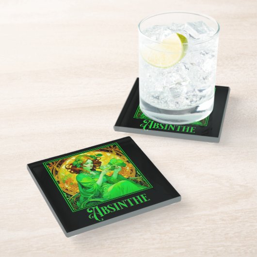 Jugendstil Absinthe Glasuntersetzer (Schrägansicht)
