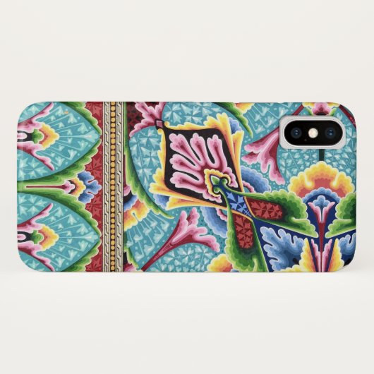 Jugendstil abstrakt-blaue rosa Textilkunstmuster Case-Mate iPhone Hülle (Rückseite (Horizontal))