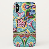 Jugendstil abstrakt-blaue rosa Textilkunstmuster Case-Mate iPhone Hülle (Rückseite)