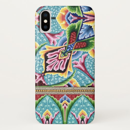 Jugendstil abstrakt-blaue rosa Textilkunstmuster Case-Mate iPhone Hülle (Rückseite)