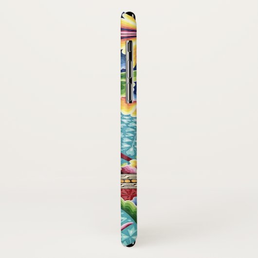 Jugendstil abstrakt-blaue rosa Textilkunstmuster Case-Mate iPhone Hülle (Hinten/Links)