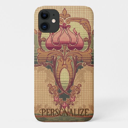 Jugendstil abstrakte Blume bordeauxrot grün Case-Mate iPhone Hülle (Rückseite)