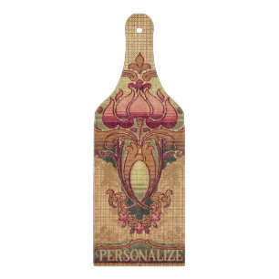 Jugendstil abstrakte Blume bordeauxrot grün Schneidebrett