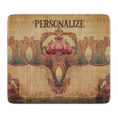 Jugendstil abstrakte Blume bordeauxrot grün Schneidebrett (Vorderseite)