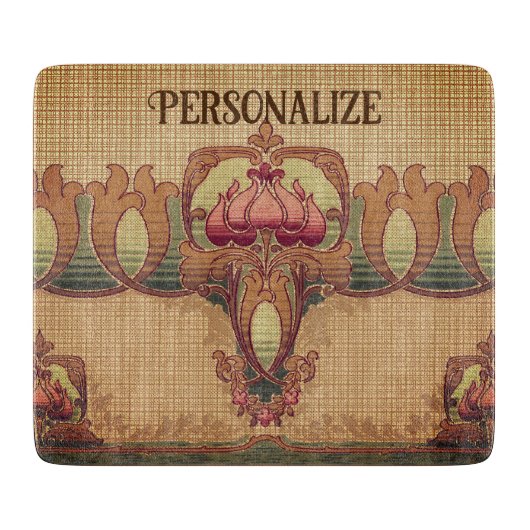 Jugendstil abstrakte Blume bordeauxrot grün Schneidebrett (Vorderseite)