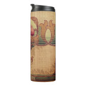 Jugendstil abstrakte Blume bordeauxrot grün Thermosbecher (Nach rechts gedreht)