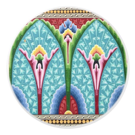 Jugendstil abstrakte, farbige Textilkunstmuster Keramikknauf (Vorderseite)