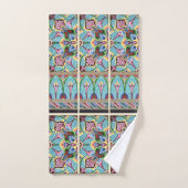 Jugendstil abstrakte Textilkunst Blau Badhandtuch Set (Handtuch)