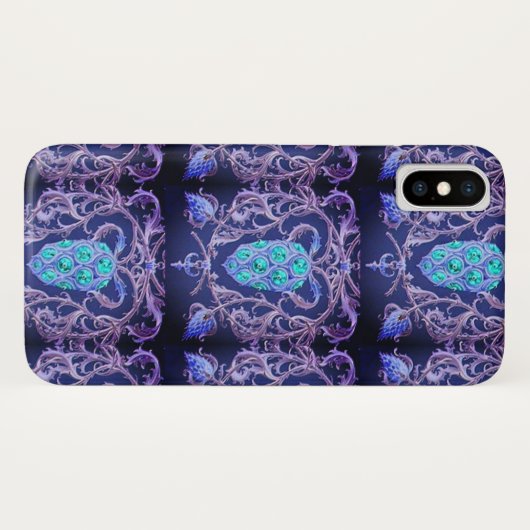 Jugendstil abstraktes Juwel Blau lila Case-Mate iPhone Hülle (Rückseite (Horizontal))
