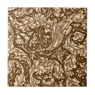 Jugendstil Akanthusblätter und Blumen, Braun Fliese