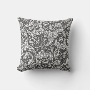 Jugendstil Akanthusblätter und Blumen, Grau Kissen