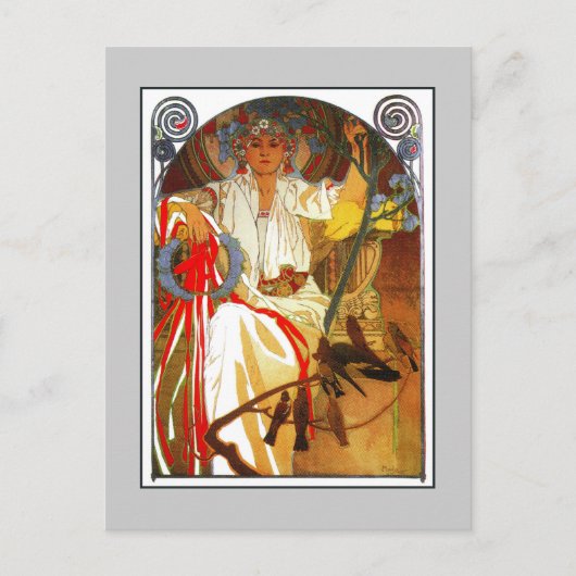 Jugendstil Alfons Mucha Frühlingsfest Postkarte (Vorderseite)