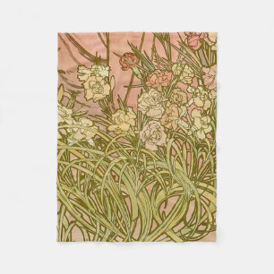 Jugendstil Alfonse Mucha Blütensträusse Nelken Blu Fleecedecke