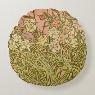 Jugendstil Alfonse Mucha Blütensträuße Nelken Blum Rundes Kissen