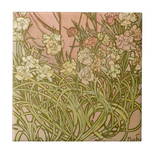 Jugendstil Alfonse Mucha Blütensträuße Nelkenblume Fliese