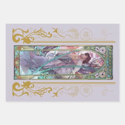 Jugendstil Alphonse Mucha Abend Besichtigung Geschenkpapier Set (Vorderseite)