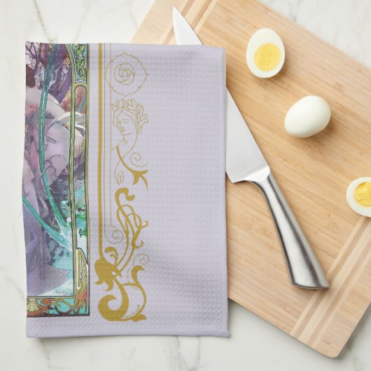 Jugendstil Alphonse Mucha Abend Besichtigung Geschirrtuch (Viertel Falte)