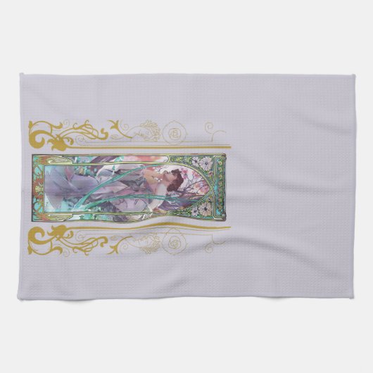 Jugendstil Alphonse Mucha Abend Besichtigung Geschirrtuch (Horizontal)