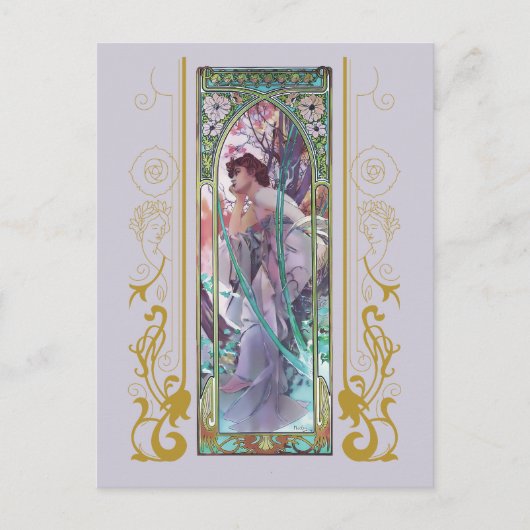 Jugendstil Alphonse Mucha Abend Besichtigung Postkarte (Vorderseite)
