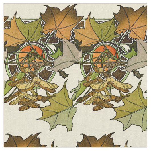Jugendstil Alphonse Mucha Blätter Muster Stoff (Nahaufnahme)