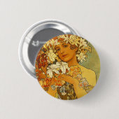 Jugendstil Alphonse Mucha Blume Button (Vorne & Hinten)