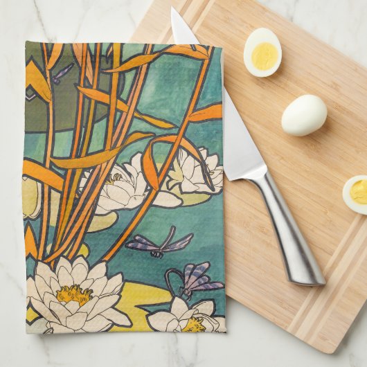 Jugendstil-Alphonse Mucha Blume Geschirrtuch (Viertel Falte)