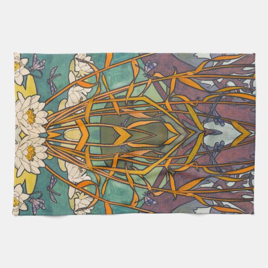 Jugendstil-Alphonse Mucha Blume Geschirrtuch (Horizontal)