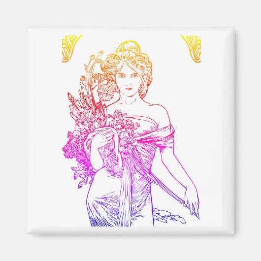 Jugendstil Alphonse Mucha Blume Magnet (Vorne)