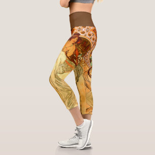 Jugendstil Alphonse Mucha elegante Vintage Frau Capri Leggings