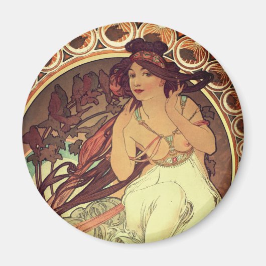 Jugendstil Alphonse Mucha elegante Vintage Frau Magnet (Vorne)