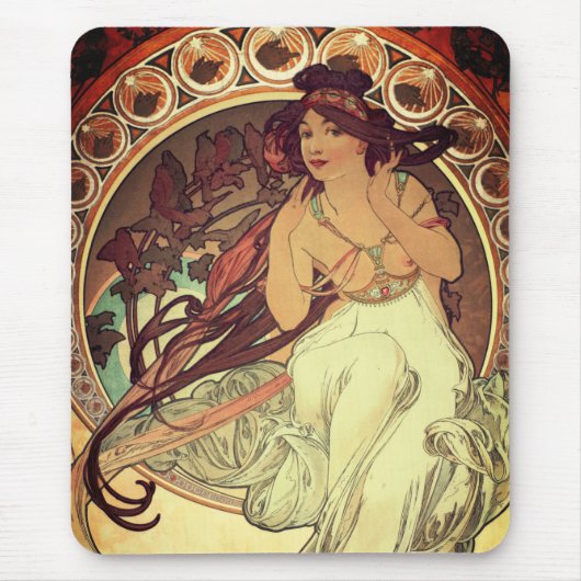 Jugendstil Alphonse Mucha elegante Vintage Frau Mousepad (Vorne)