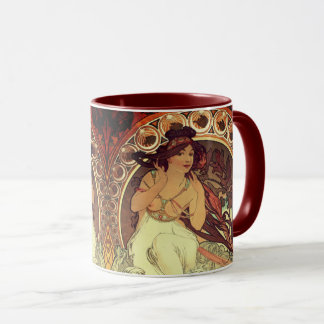 Jugendstil Alphonse Mucha elegante Vintage Frau Tasse