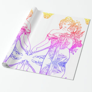 Jugendstil Alphonse Mucha Frau mit Blume Geschenkpapier