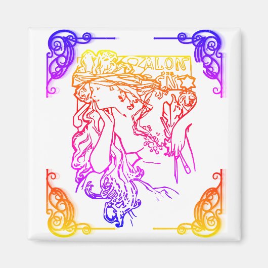 Jugendstil Alphonse Mucha Frauensalon Magnet (Vorne)