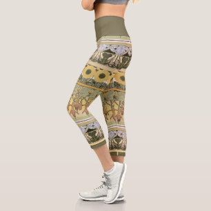 Jugendstil Alphonse Mucha Fuchsie Sonnenblume Flor Capri Leggings