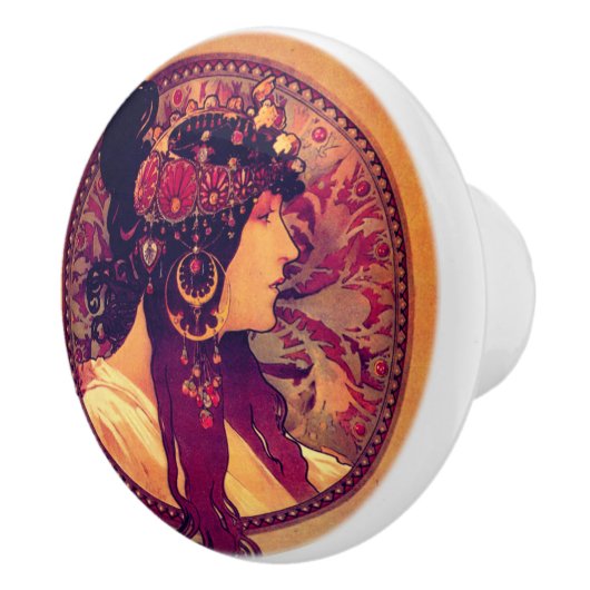Jugendstil-Alphonse Mucha Keramikknauf (Rechts)