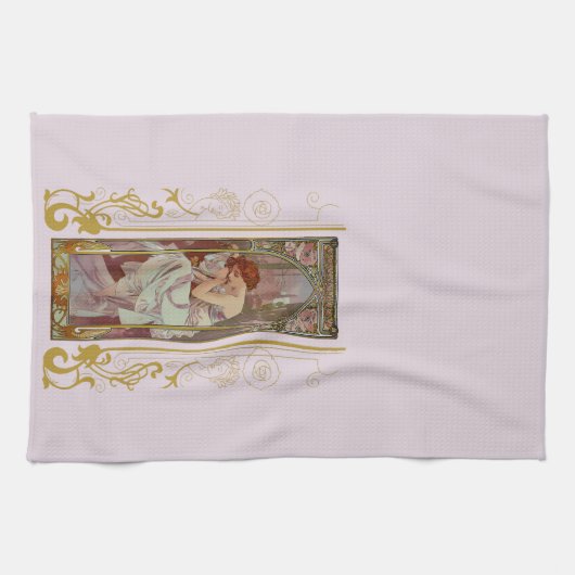 Jugendstil Alphonse Mucha Night's Erholung Geschirrtuch (Horizontal)