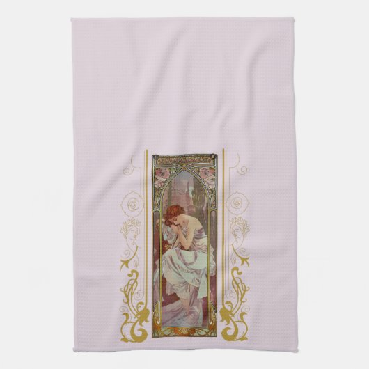 Jugendstil Alphonse Mucha Night's Erholung Geschirrtuch (Vertikal)