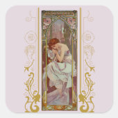 Jugendstil Alphonse Mucha Night's Erholung Quadratischer Aufkleber (Vorderseite)